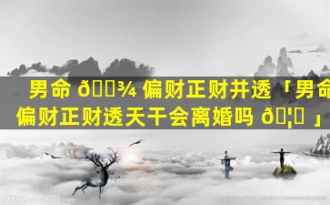 男命 🌾 偏财正财并透「男命偏财正财透天干会离婚吗 🦉 」